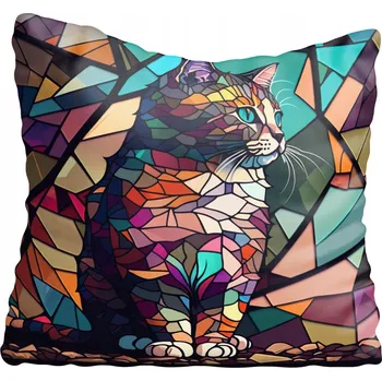 Povlak na polštářek Dekorační povlak na polštář s motivem kočky, vitrážový styl, 70x70 cm