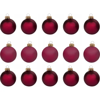 Vánoční dekorace Tmavě malinové perlové Vánoční Baňky , 15 ks Ø 5,7 cm, nerozbitné