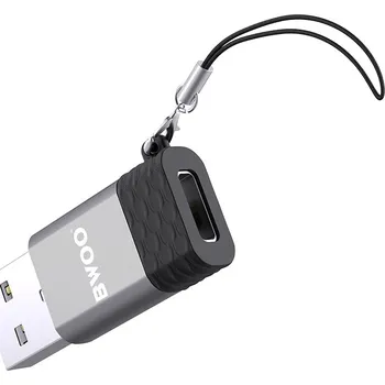 Datový kabel BWOO BZ-38 OTG adaptér s poutkem pro USB-A (M) / USB-C (F) / stříbrný