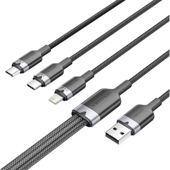 Datový kabel Kabel USB 2.0 A samec na 3 v 1 USB‑C, Lightning a Micro‑B samec Vention 3A CTPBG 1,5 m
