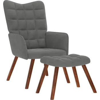 Obývací pokoj vidaXL Relaxační křeslo s taburetkou sametové [4016830] Barva: Tmavě šedá