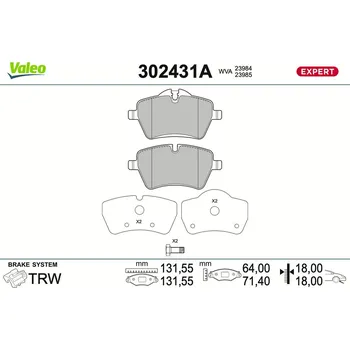 Brzdová destička Sada brzdových destiček, kotoučová brzda VALEO 302431A