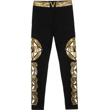 Dámské legíny LEOLA DÁMSKÉ ELEGANTNÍ LEGÍNY ČERNÉ SE ZLATÝMI OZDOBAMI A FLITRY