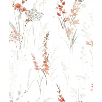 Tapeta BÍLÁ TAPETA LUČNÍ KVĚTY AKVAREL RUSTIKÁLNÍ STYL ROSTLINNÝ MOTIV TAPETY