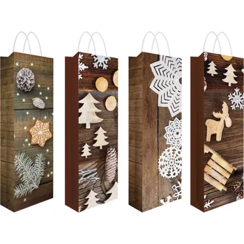 Dárková vánoční taška na víno s glitry 12 x 36 x 9 cm mix motivů