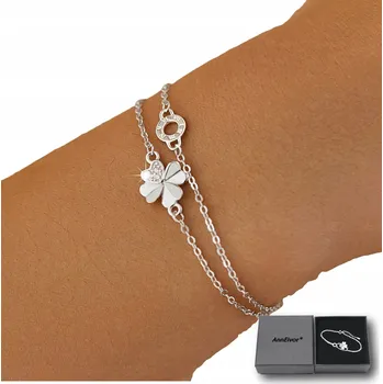 Náramek Dámský stříbrný náramek pro štěstí Ag 925 Řetízkový Čtyřlístek Křišťály
