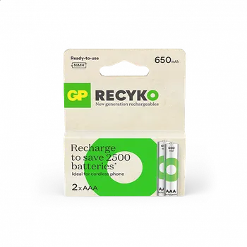 Článková baterie GP ReCyko AAA, 650 mAh, balení po 2 kusech