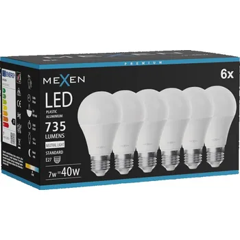 Žárovka Mexen Nova 6x LED žárovka E27, A60, 7W, Neutrální - 4000K, 735 lm - L100-E27-0740-01x06 Żarówki LED