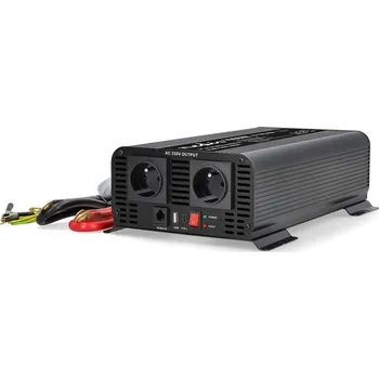 Měnič napětí NEDIS měnič napětí/ čistá sinusoida/ 24 V DC/230 V AC 50 Hz/ 1000 W (2000 W špička)/ USB-A / USB-C/ 2x zásuvka typu E