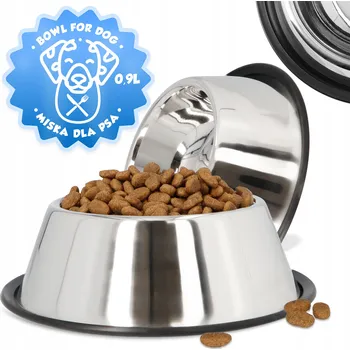 Miska pro psa MISKA PSA 0,9L Kovová VELKÁ miska VYSOKÁ Protiskluzová Ocel NECHLAPÍ 4D