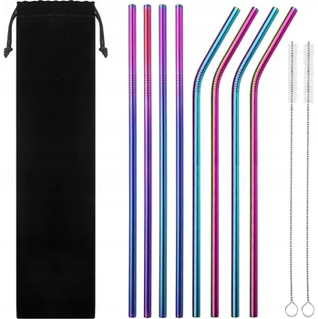 Brčka z nerezové oceli kovová brčka sada 8+2 duhové