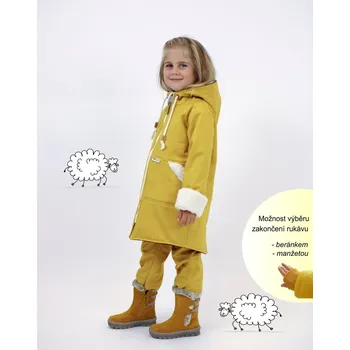 Chlapecká bunda Kocour Mourek Kabát softshellový zimní s beránkem hořčicový Velikost 110