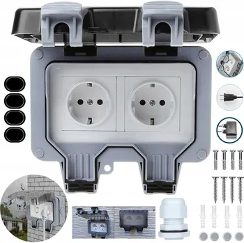 Elektrická zásuvka Dvojitá vodotěsná zásuvka šedá IP66 s uzemněním