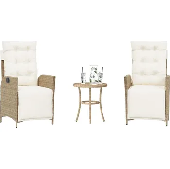 Zahradní sestava 3dílný bistro set s poduškami béžový polyratan