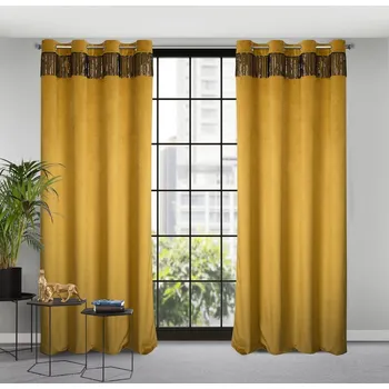 Závěs Dekorační vzorovaný velvet závěs s kroužky JASAN medová/černá 140x250 cm (cena za 1 kus) MyBestHome