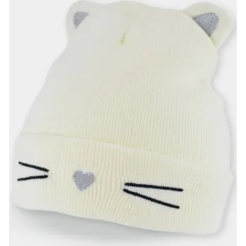 Čepice Dětská zimní čepice - KOČIČKA smetanová - vel.3-8let