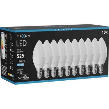 Žárovka Mexen Nova 10x LED žárovka E14, C37, 5W, Studená - 6500K, 525 lm - L102-E14-0565-01x10 Żarówki LED