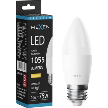 Žárovka Mexen Nova LED žárovka E27, C37, 10W, Teplá - 3000K, 1055 lm - L102-E27-1030-01 Żarówki LED