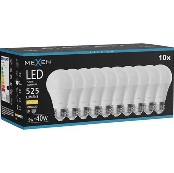 Žárovka Mexen Nova 10x LED žárovka E27, A60, 5W, Teplá - 3000K, 525 lm - L100-E27-0530-01x10 Żarówki LED