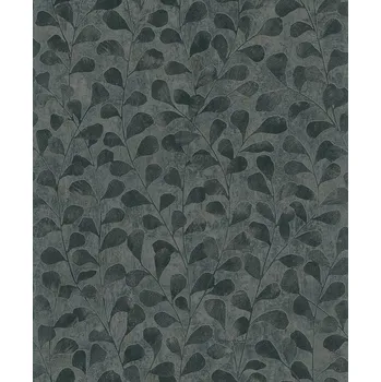 Tapeta Šedo-zlatá tapeta do pokoje se šedými listy, vinylová tapeta