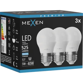 Žárovka Mexen Nova 3x LED žárovka E27, G45, 5W, Studená - 6500K, 525 lm - L101-E27-0565-01x03 Żarówki LED