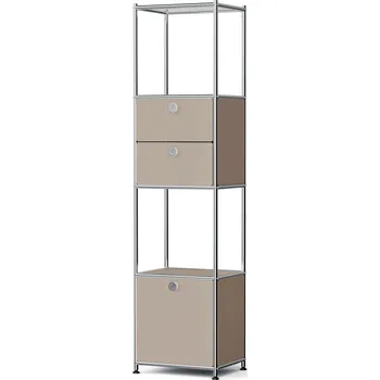 Dílenský regál 727256 - Tchibo - Kovový regál »Cn3 Slim Line« se 2 přemístitelnými zásuvkami a 1 přemístitelnými výklopnými dvířky, hnědošedá