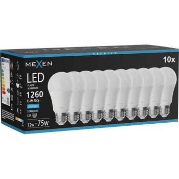 Žárovka Mexen Nova 10x LED žárovka E27, A60, 12W, Studená - 6500K, 1260 lm - L100-E27-1265-01x10 Żarówki LED