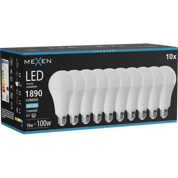 Žárovka Mexen Nova 10x LED žárovka E27, A70, 18W, Studená - 6500K, 1890 lm - L100-E27-1865-01x10 Żarówki LED