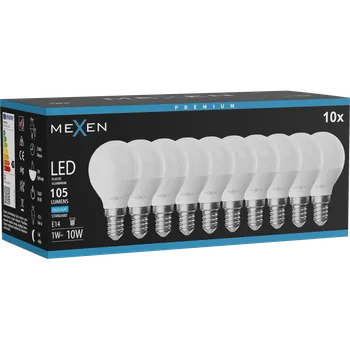 Žárovka Mexen Nova 10x LED žárovka E14, G45, 1W, Studená - 6500K, 105 lm - L101-E14-0165-01x10 Żarówki LED