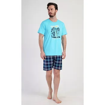 Pánské pyžamo Pánské pyžamo šortky California - Vienetta světle modrá XL