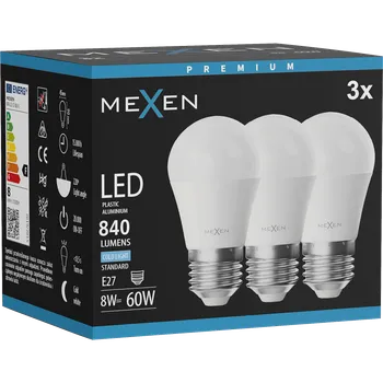 Žárovka Mexen Nova 3x LED žárovka E27, G45, 8W, Studená - 6500K, 840 lm - L101-E27-0865-01x03 Żarówki LED