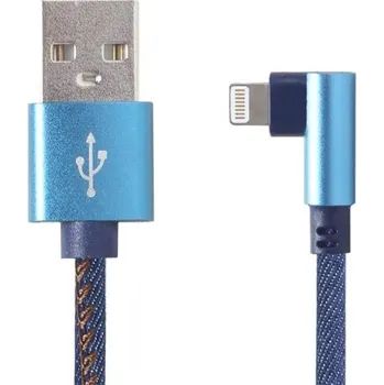 Datový kabel Gembird kábel nabíjací Lightning 8-pin (M) 90° na USB 2.0 (M), opletený, 1 m, modrý CC-USB2J-AMLML-1M-BL