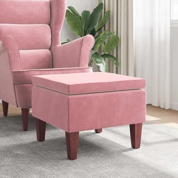 Stolička Nábytek XL Stolička s dřevěnými nohami růžová samet 329461