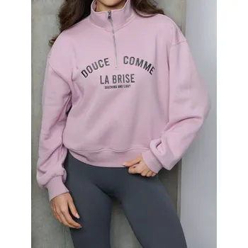 Dámská móda Sinsay - Mikina s krátkým zipem a stojáčkem - růžová - 029GZ-30X - 029GZ-30X-XL