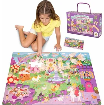 Diamantové malování BONNYCO XXL Dětské puzzle Fantasy hrad se 48 velkými dílky. Podlahové puzzle XXL 92 x 62 cm,