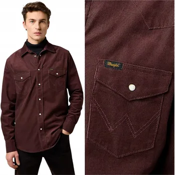 Pánská košile Pánská košile Wrangler hnědá bavlněná s dlouhým rukávem, velikost XL