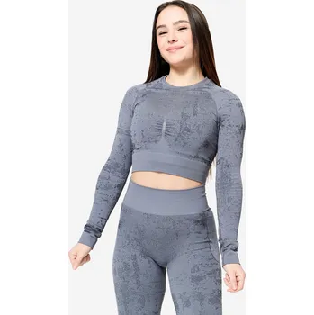 Dámské tričko DOMYOS Dámské tričko crop top s dlouhým rukávem M ŠEDÁ