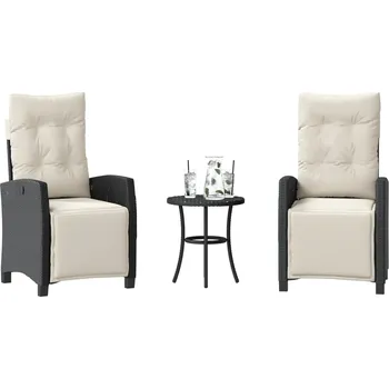 Zahradní sestava 3dílný bistro set s poduškami černý polyratan