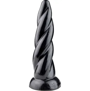 AnimHole Unicorn Twist, černé vinylové dildo – roh jednorožce 21,5 x 3,5–6 cm