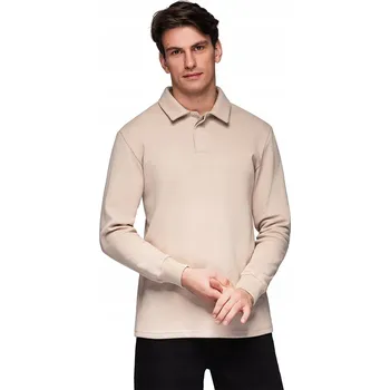 Pánská mikina Pánská mikina s polo límečkem, béžová pletená V2 OM-SSNZ-0149 XXL