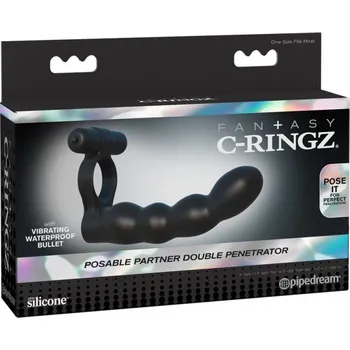 Vibrátor Vibrační erekční kroužek s análními korálky,