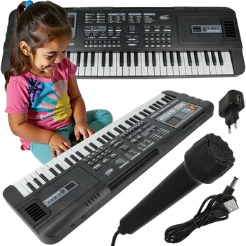 Hudební nástroj pro děti KLÁVESY PIANO VARHANY PRO DĚTI K VÝUCE 61 KLÁVES + MIKROFON