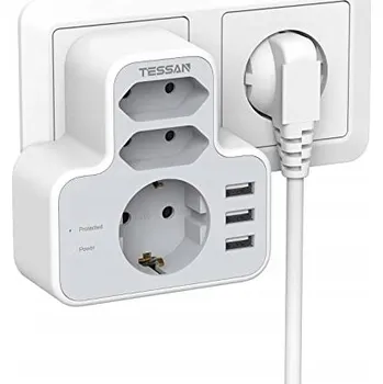 Elektrická zásuvka TESSAN TS-327-US PŘEPĚŤOVÁ OCHRANA S USB, ROZBOČKA 6 V 1 |USB|
