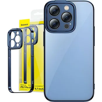 Pouzdro na mobilní telefon Baseus Glitter průhledné pouzdro a sada tvrzeného skla pro iPhone 14 Pro Max (modrá)