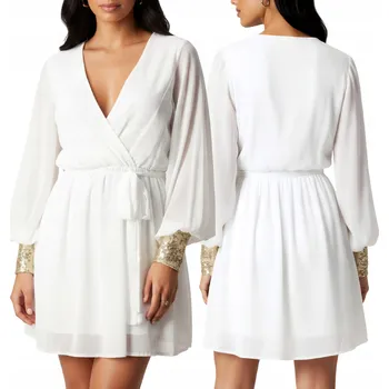 Dámské šaty John Zack bílé šifonové šaty s flitry S