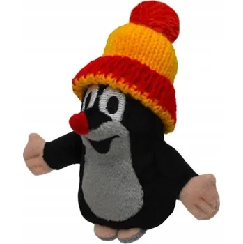 plyšák Plyšová maňáska na prst Krteček v červeno-žluté čepici 10 cm originální