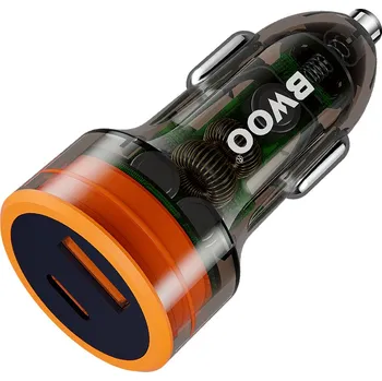 BWOO BO-CC85 rychlonabíječka do auta s výstupem USB-C PD 20W + USB-A QC 18W / transparent