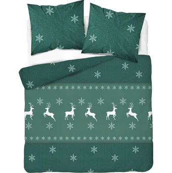 Povlečení Povlečení flanelové soby sněhové vločky hvězdičky 160x200 zelené