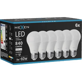 Žárovka Mexen Nova 6x LED žárovka E27, A60, 8W, Neutrální - 4000K, 840 lm - L100-E27-0840-01x06 Żarówki LED