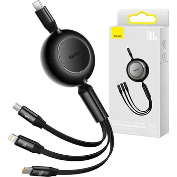 Baseus Bright Mirror 4, kabel USB-C 3 v 1 pro micro USB / USB-C / Lightning 100 W / 3,5 A 1,1 m (černý)